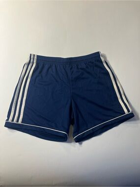 adidas Women's Dark Blue Athletic Shorts with White Stripes
